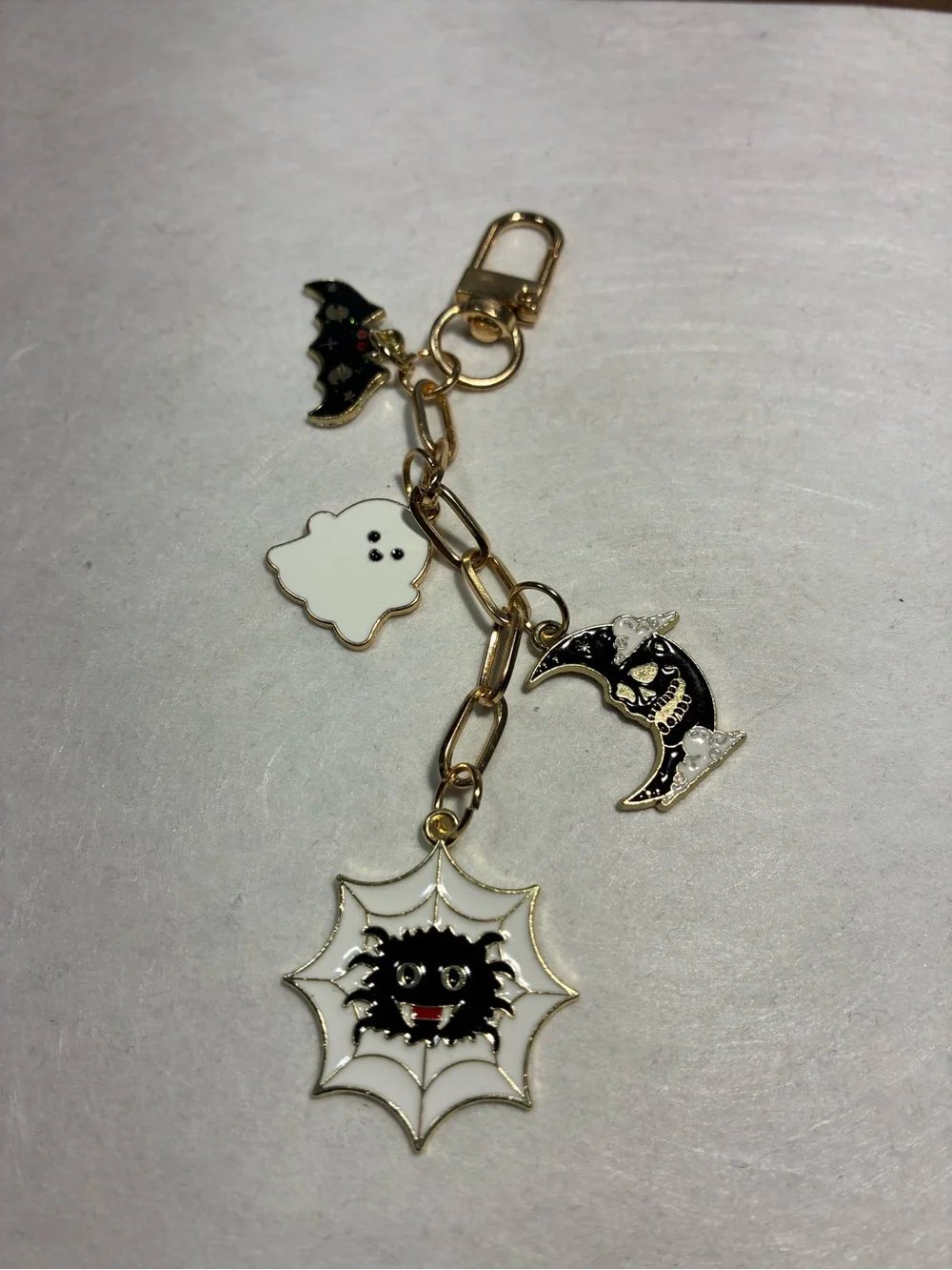 Gold-Tone Halloween Charm Key Chain or Bag Chain with White Ghost Accent